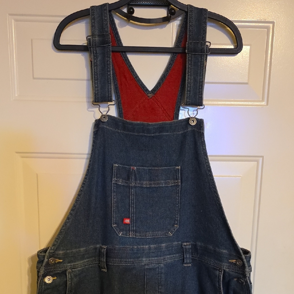 DICKIES Denim Overalls with Red Lining